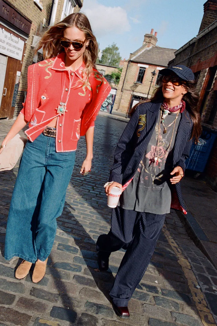 Navy Pinstripe Arden Trousers sold by Never Fully Dressed product image thumbnail 4