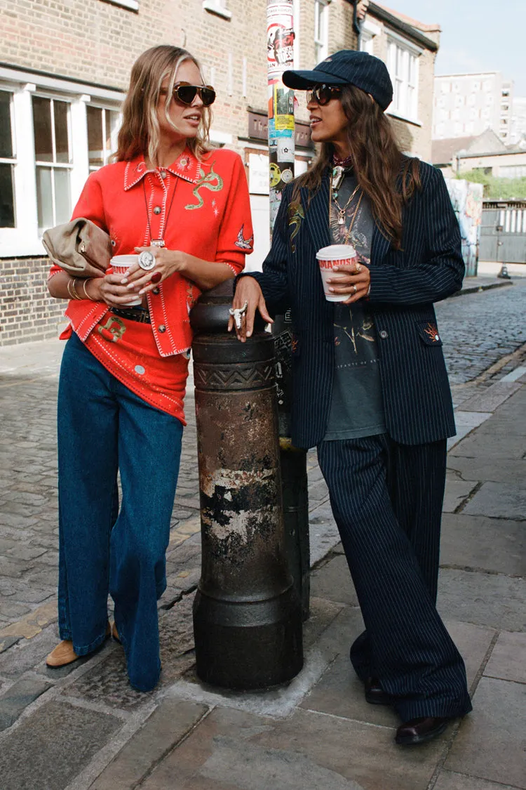 Navy Pinstripe Arden Trousers Petite sold by Never Fully Dressed product image thumbnail 5