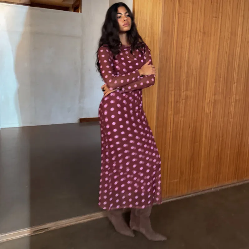 Burgundy Polka Dot Mesh Dress made by Never Fully Dressed