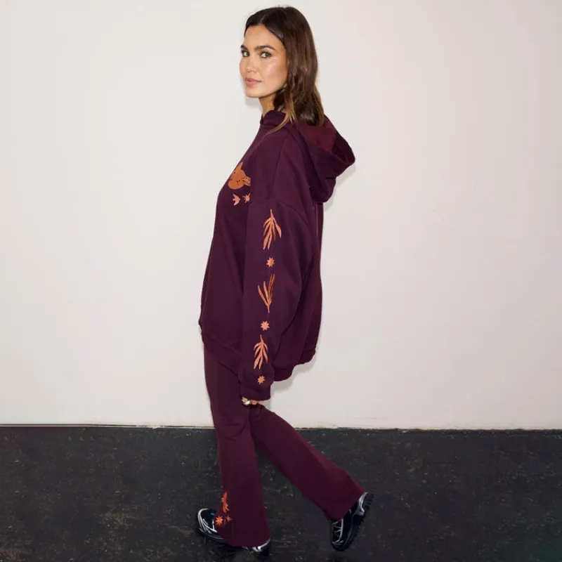 Burgundy Hoodie with Coral Embroidery sold by Never Fully Dressed
