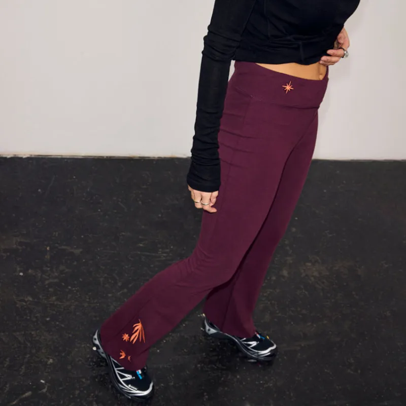 Burgundy Cotton Wide Leg Pants with Coral Embroidery sold by Never Fully Dressed