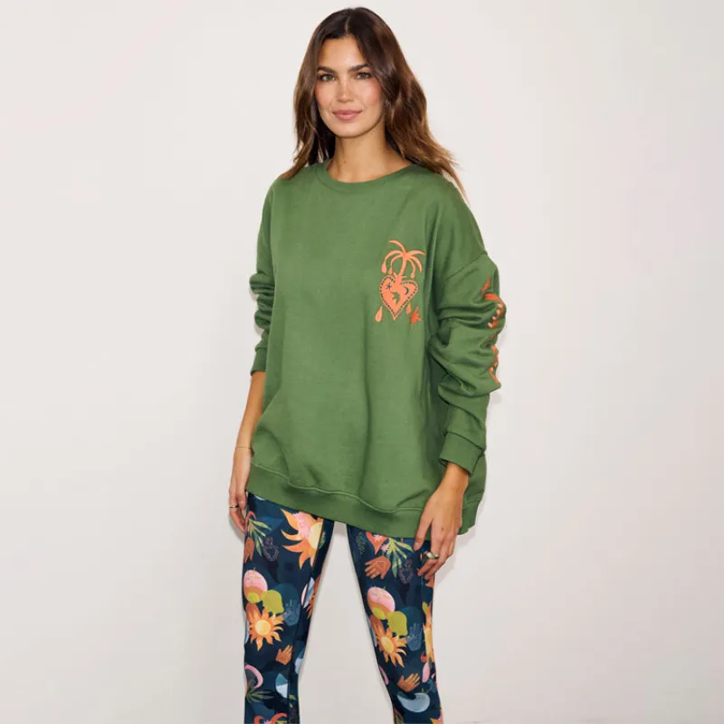 Khaki Sweatshirt with Orange Embroidery sold by Never Fully Dressed