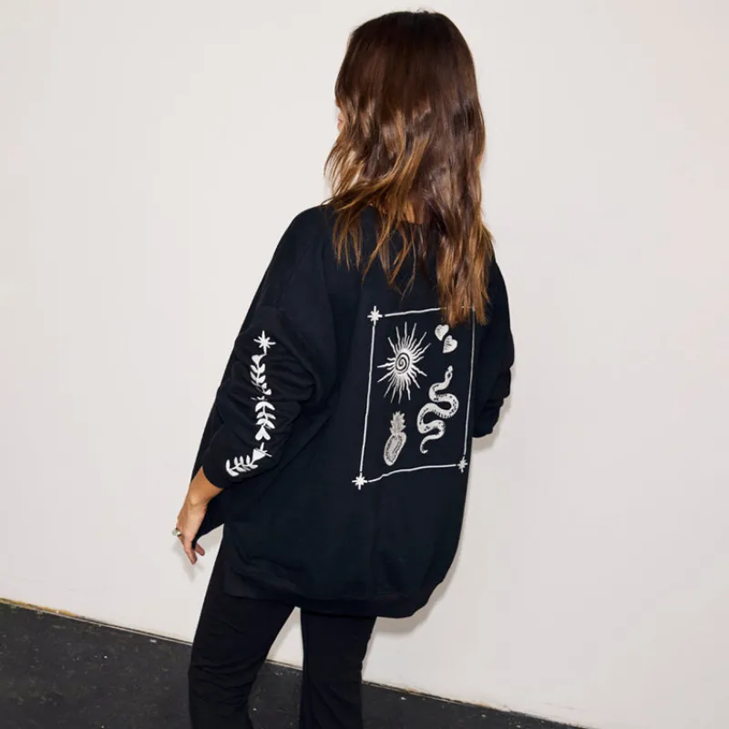 Black Sweatshirt with Ecru Embroidery sold by Never Fully Dressed