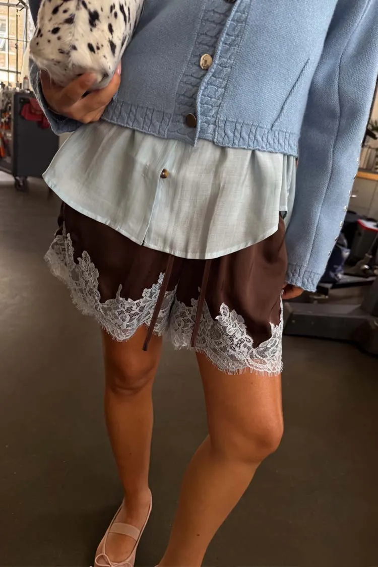 Chocolate and Blue Lace Shorts sold by Never Fully Dressed product image thumbnail 3