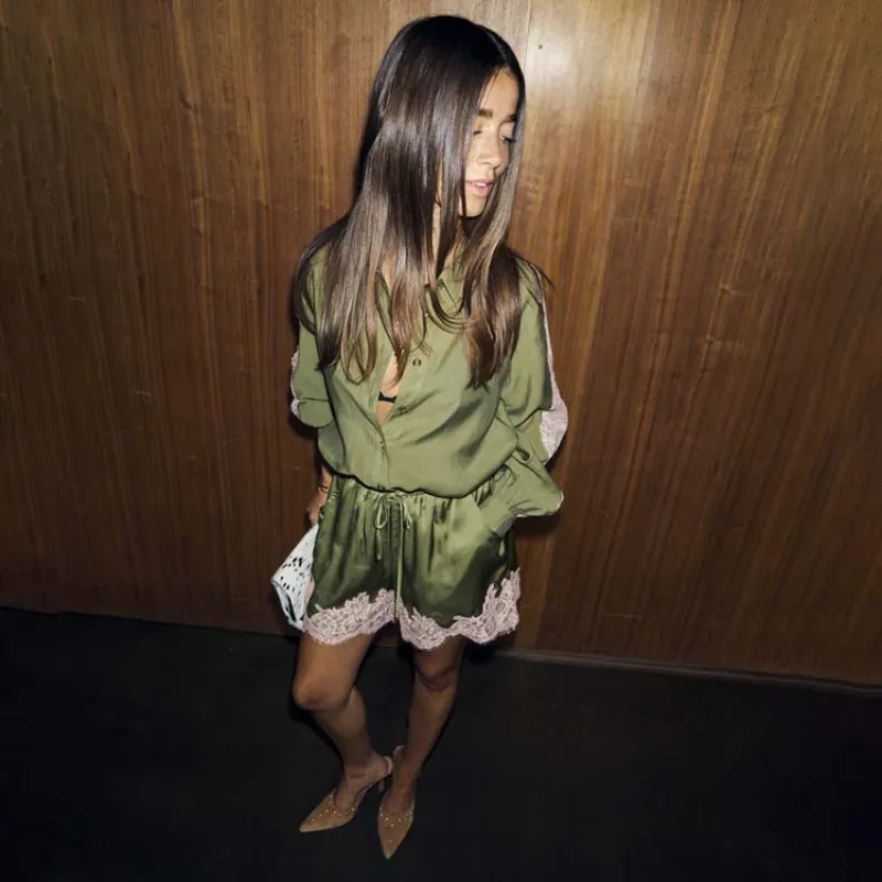 Olive & Pink Lace Shorts sold by Never Fully Dressed