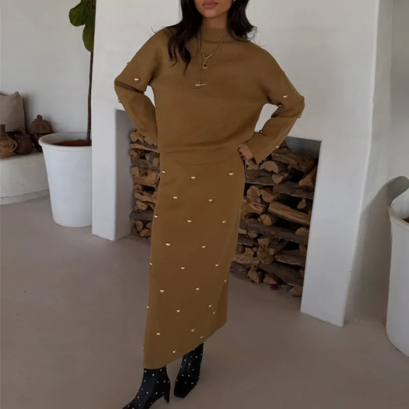 Tan Stud Knit Skirt made by Never Fully Dressed
