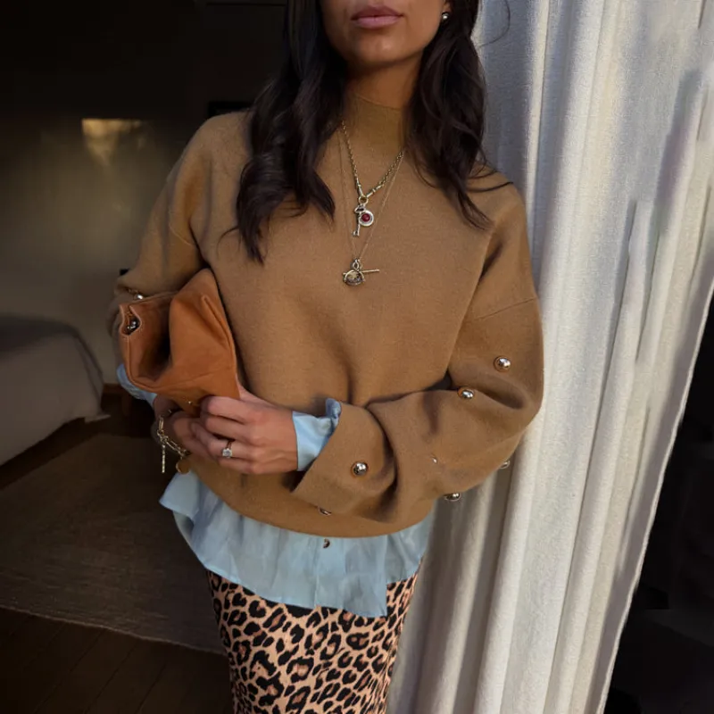 Tan Stud Evie Knit Jumper sold by Never Fully Dressed