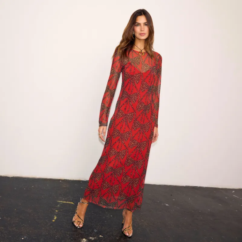 Red Leopard Bow Mesh Dress sold by Never Fully Dressed