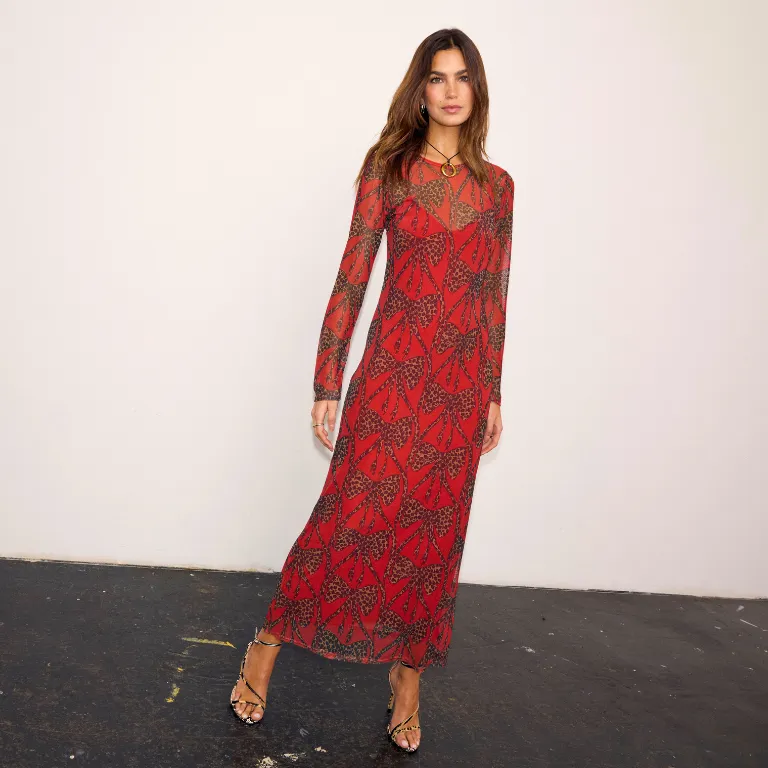 Red Leopard Bow Mesh Dress sold by Never Fully Dressed