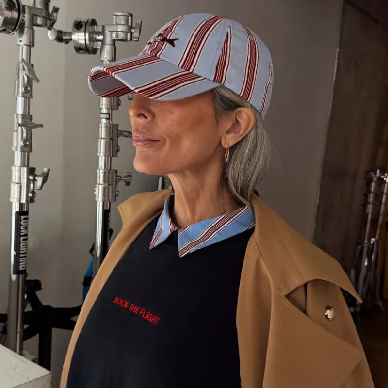 Blue Cotton Stripe Cap with Fish Embroidery made by Never Fully Dressed