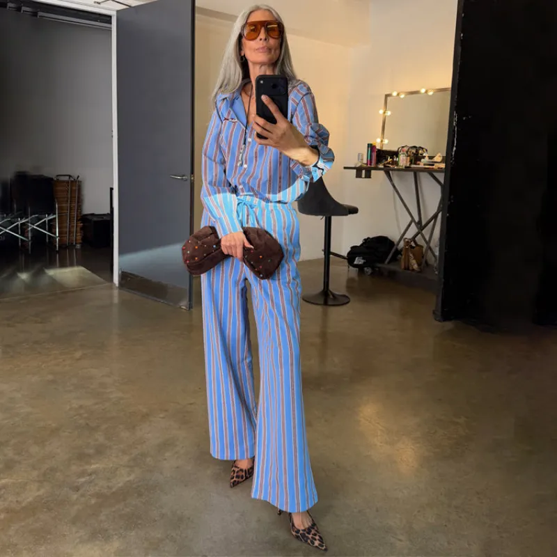 Blue Cotton Stripe Jogger sold by Never Fully Dressed