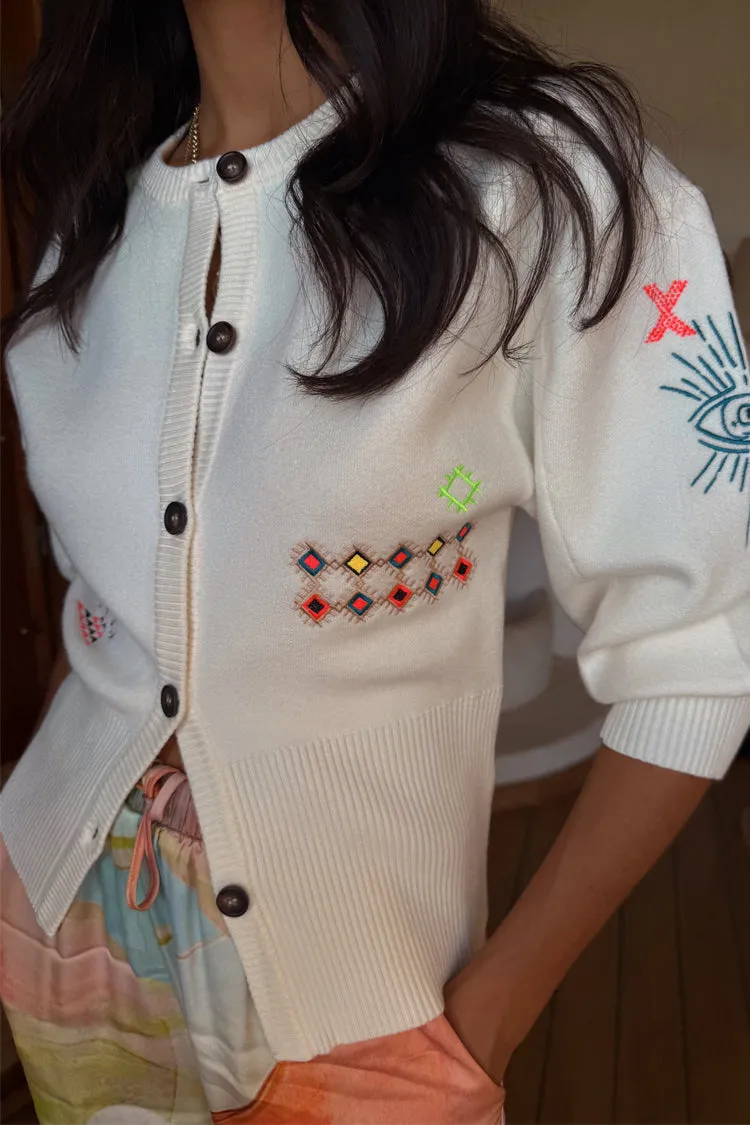 Cream Neon Embroidered Darcy Cardigan sold by Never Fully Dressed product image thumbnail 2