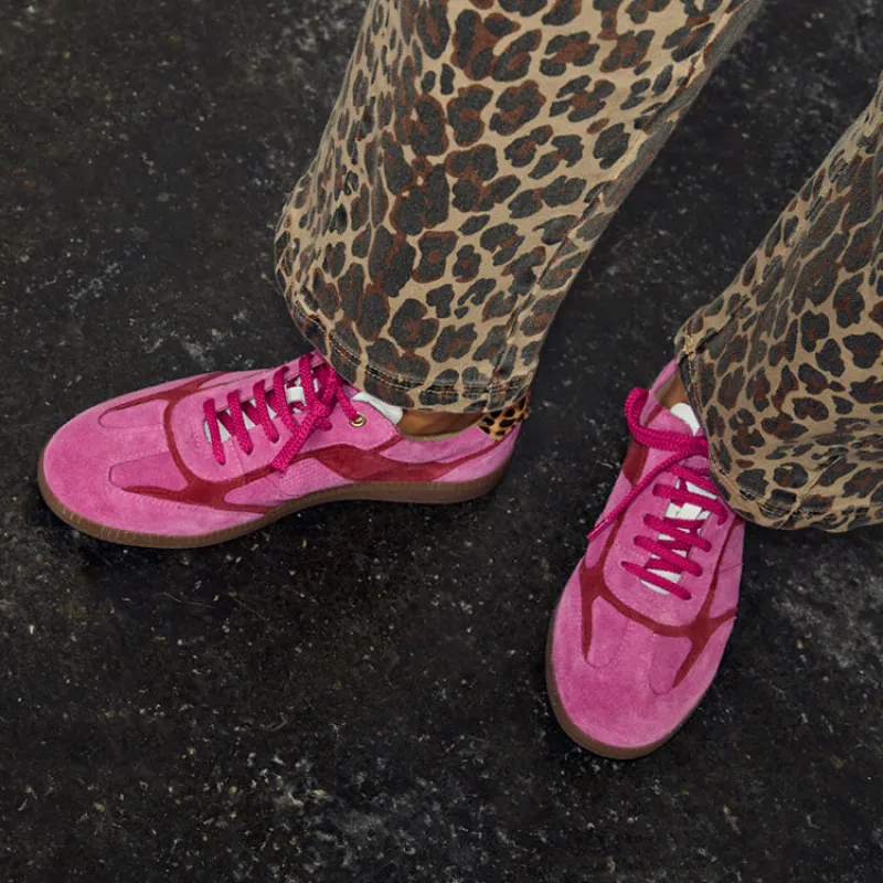 Pink and Red Leather Trainer sold by Never Fully Dressed