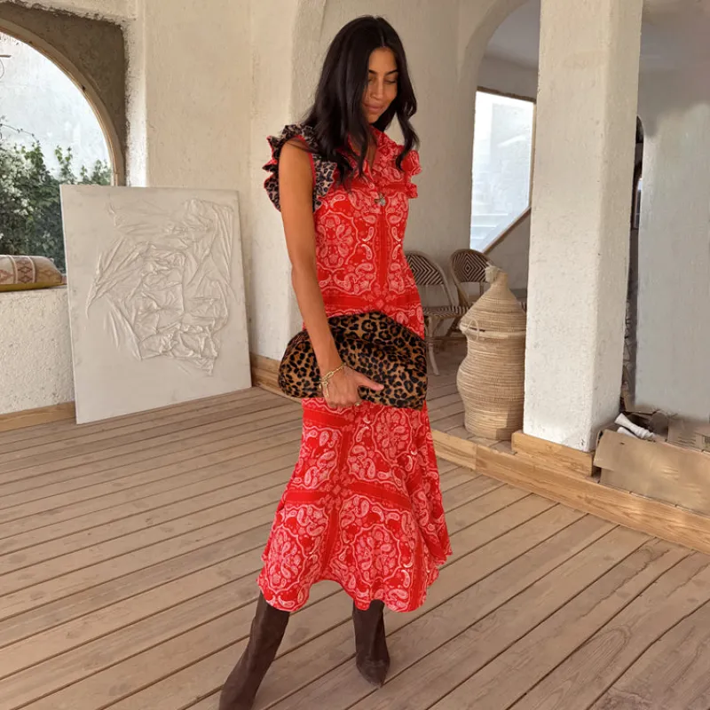 Red Bandana Remi Dress with Leopard Sleeve sold by Never Fully Dressed