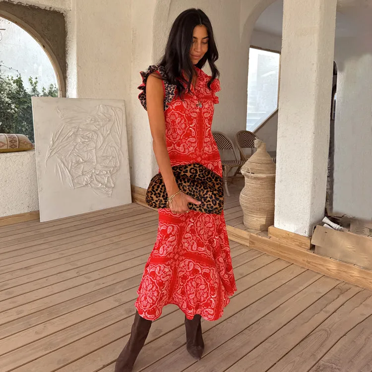 Red Bandana Remi Dress with Leopard Sleeve sold by Never Fully Dressed