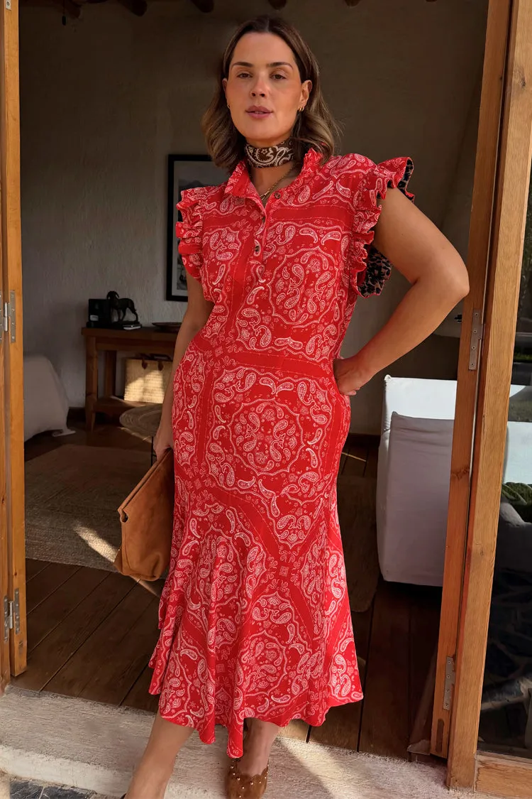 Red Bandana Remi Dress with Leopard Sleeve sold by Never Fully Dressed product image thumbnail 3