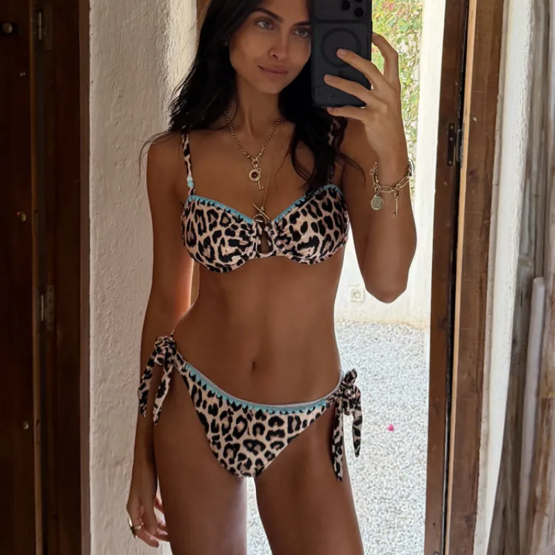 Leopard Whipstitch Tie Side Bikini Brief made by Never Fully Dressed
