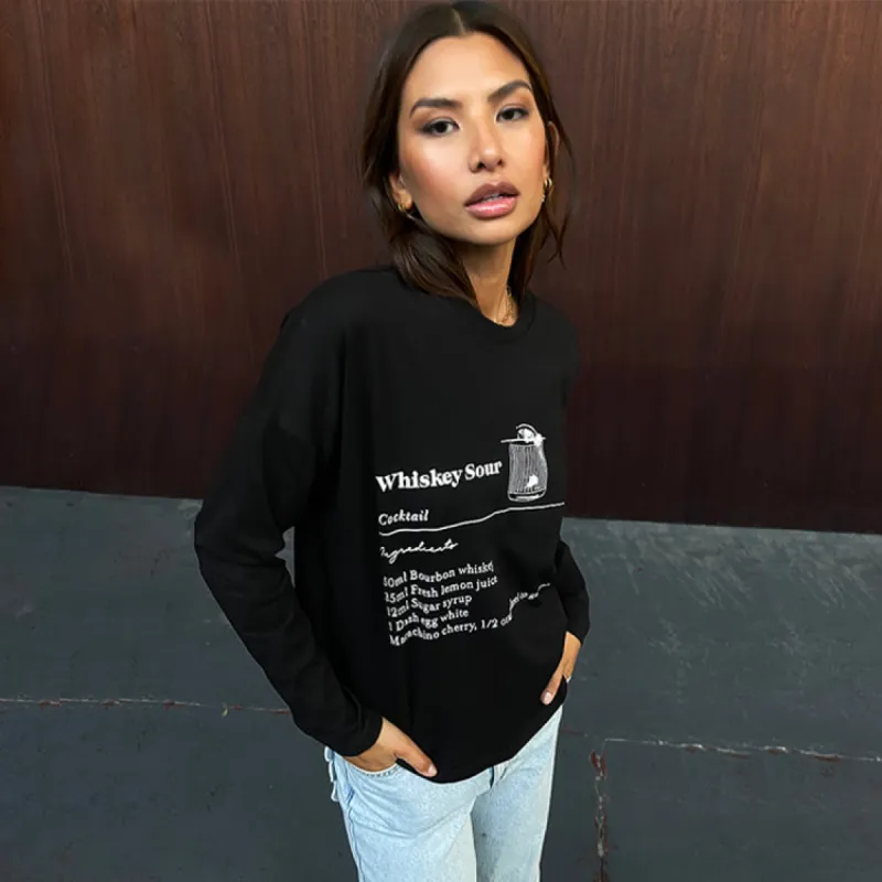 Black Whiskey Sours Long Sleeve T-Shirt sold by Never Fully Dressed