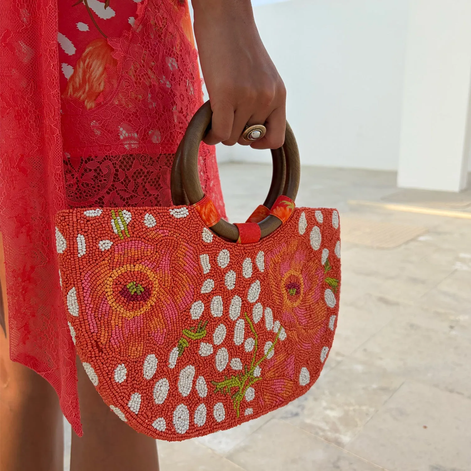 Coral Fawn Beaded Bag sold by Never Fully Dressed