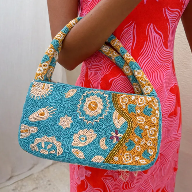 Blue and Yellow Morocco Beaded bag made by Never Fully Dressed