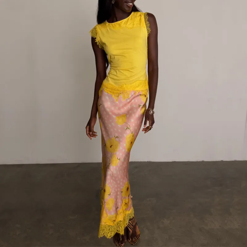 Pink Fawn Poppy Midi Maeva Skirt sold by Never Fully Dressed