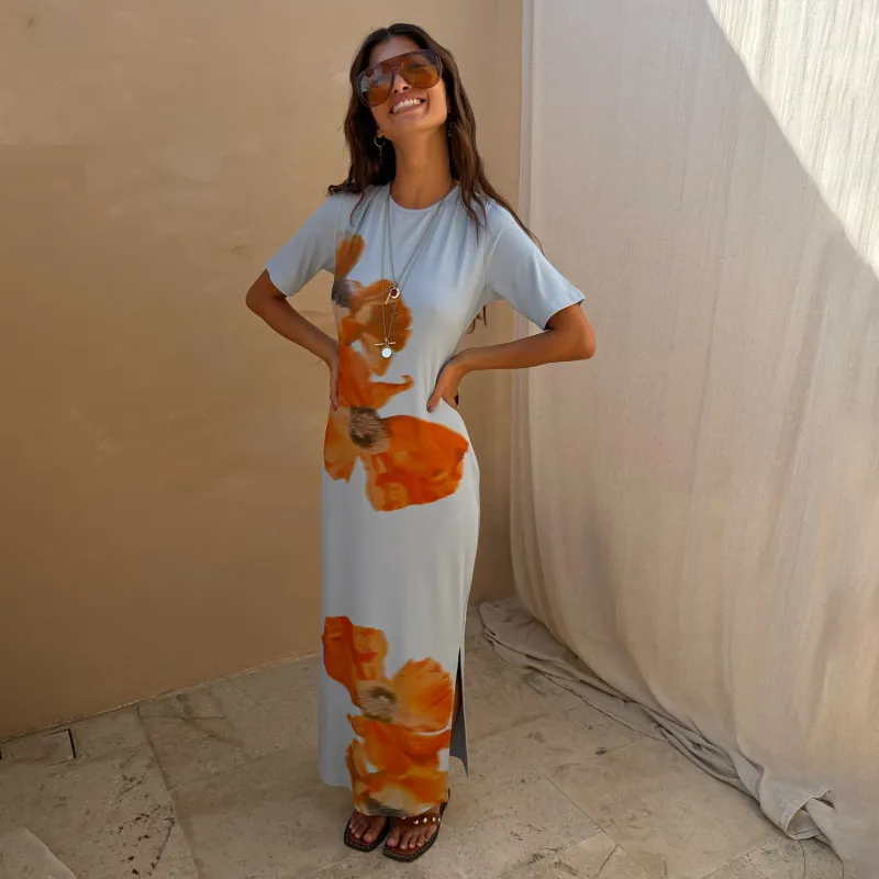 Ice Blue Floral Rib Dress made by Never Fully Dressed