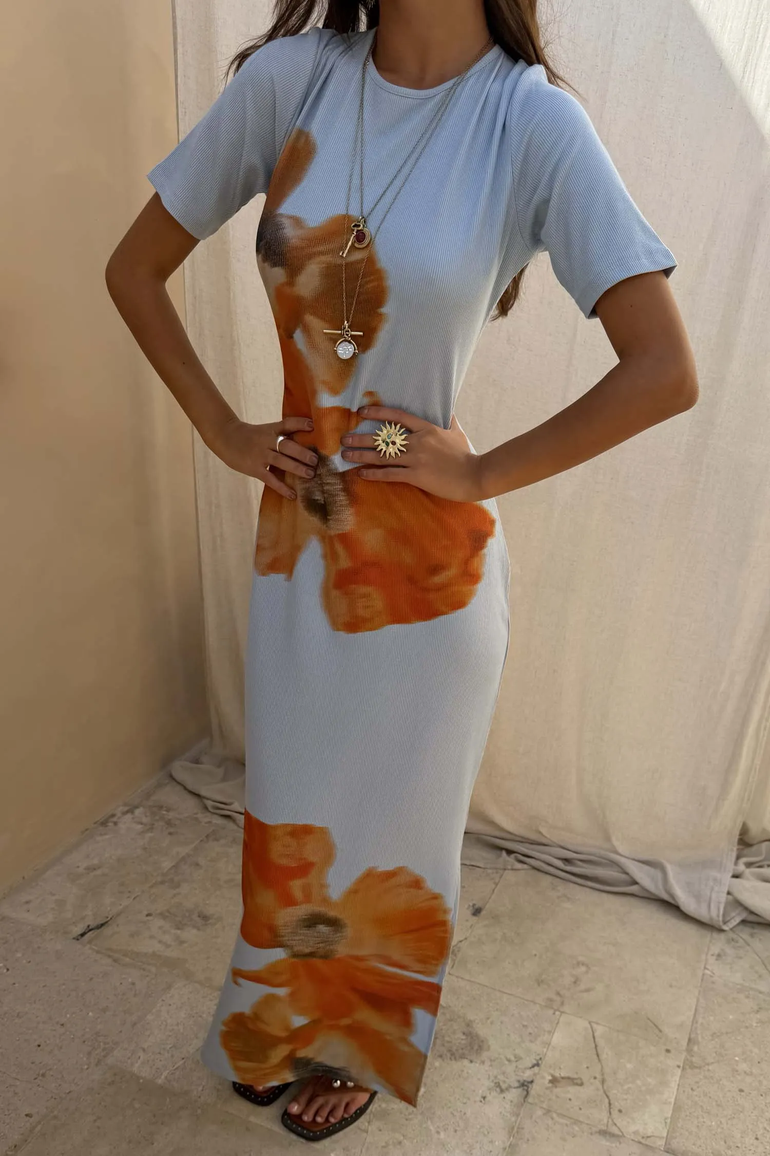 Ice Blue Floral Rib Dress sold by Never Fully Dressed product image thumbnail 5