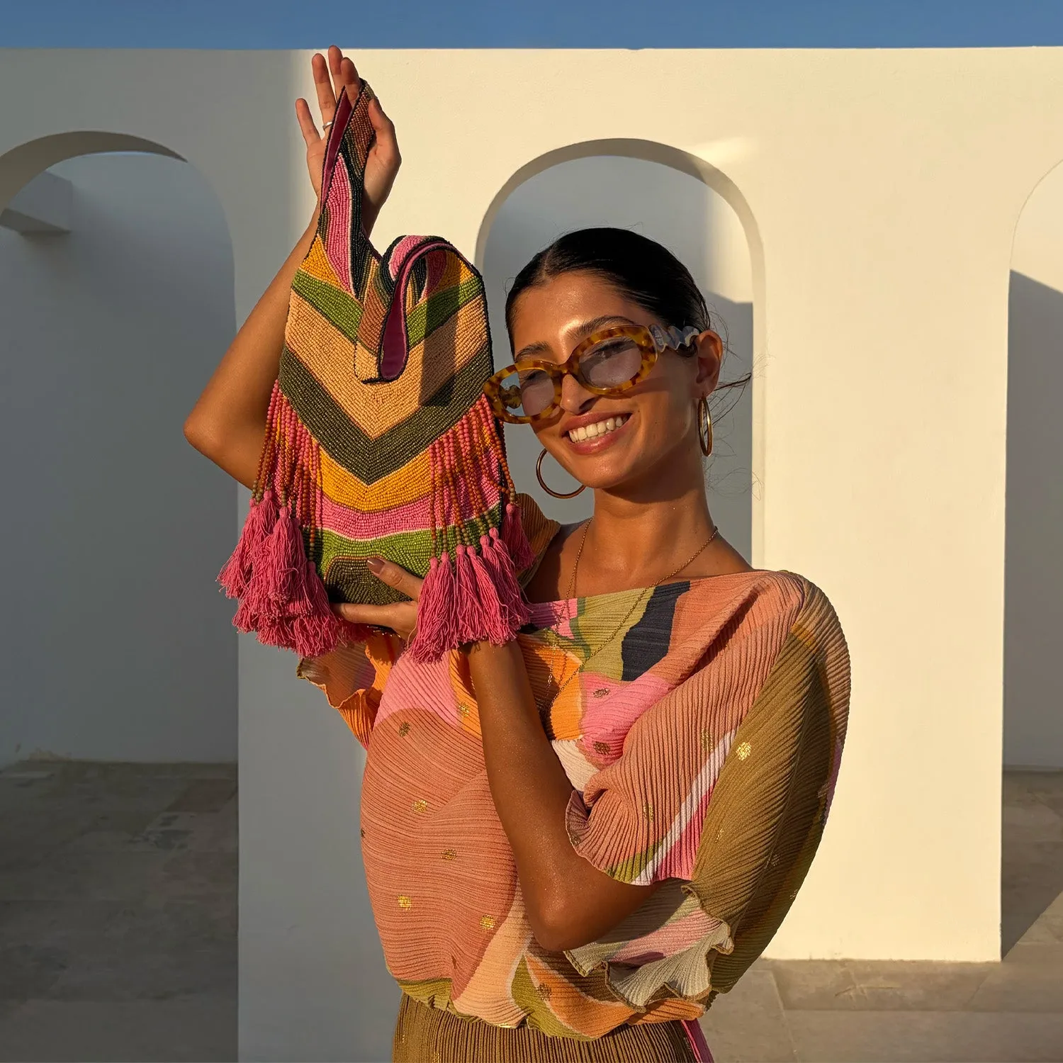 Abstract Beaded Fringe Bag sold by Never Fully Dressed