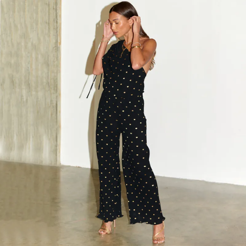 Black Antigua Plisse Jumpsuit made by Never Fully Dressed