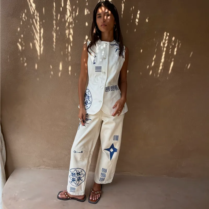 Dolce Vita Embroidered Denim Barrel Leg Jeans made by Never Fully Dressed