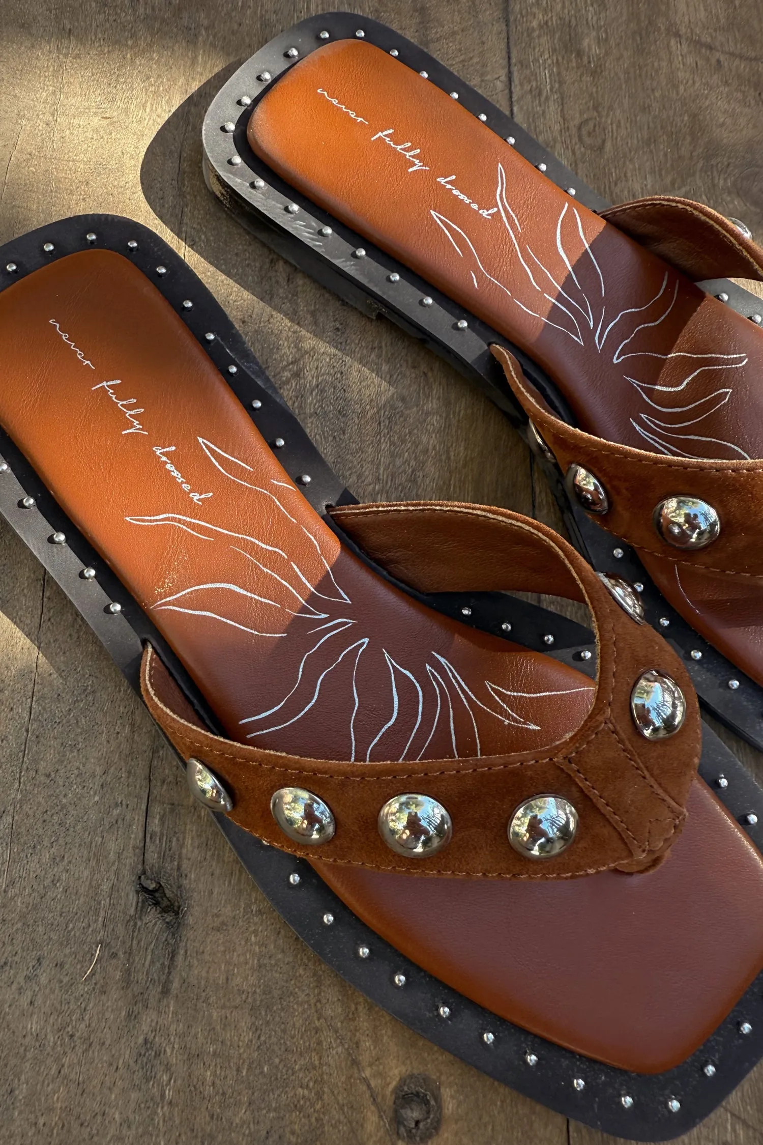 Tan Leather Stud Sandals sold by Never Fully Dressed product image thumbnail 5