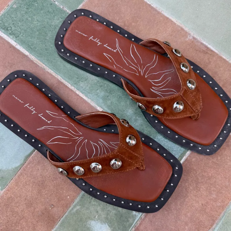 Tan Leather Stud Sandals made by Never Fully Dressed