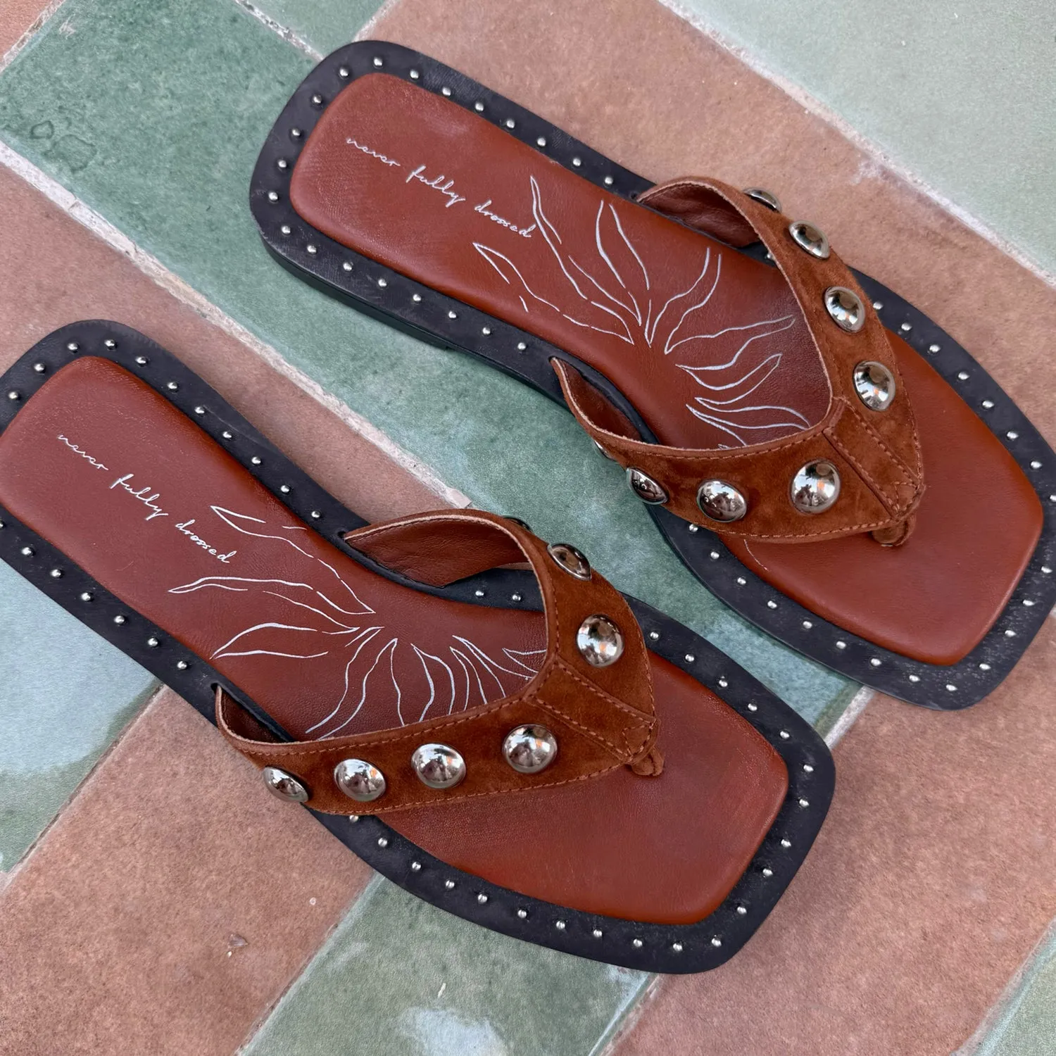 Tan Leather Stud Sandals sold by Never Fully Dressed