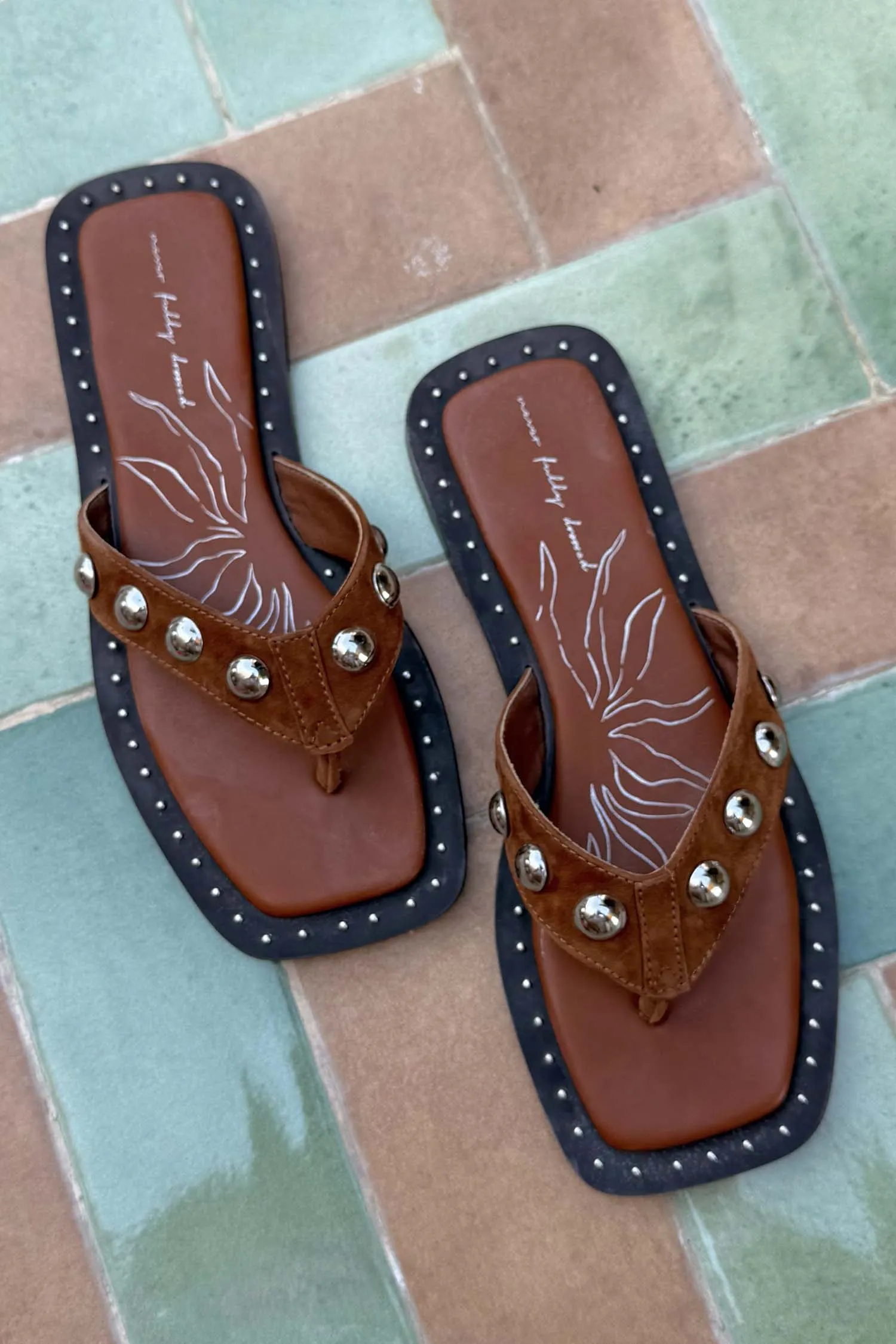 Tan Leather Stud Sandals sold by Never Fully Dressed product image thumbnail 2