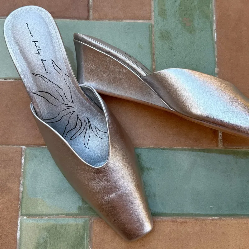 Silver Wedge Mule made by Never Fully Dressed