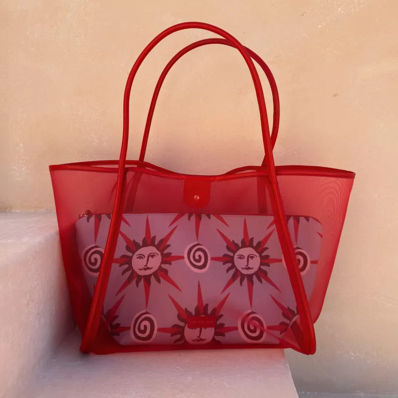 Red Mesh Tote Bag made by Never Fully Dressed