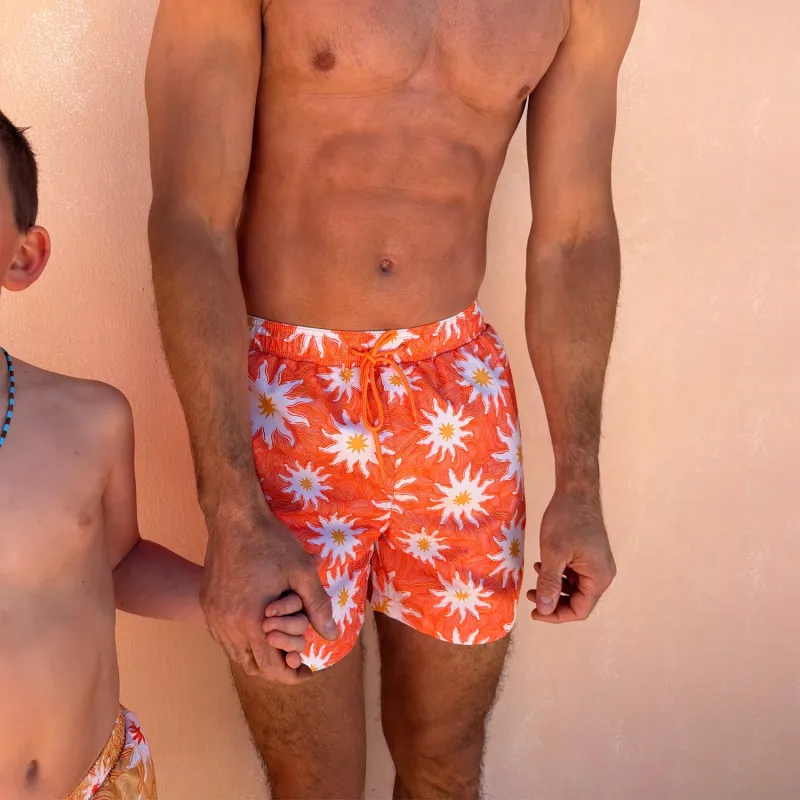 Men's Orange Sun Swim Shorts made by Never Fully Dressed