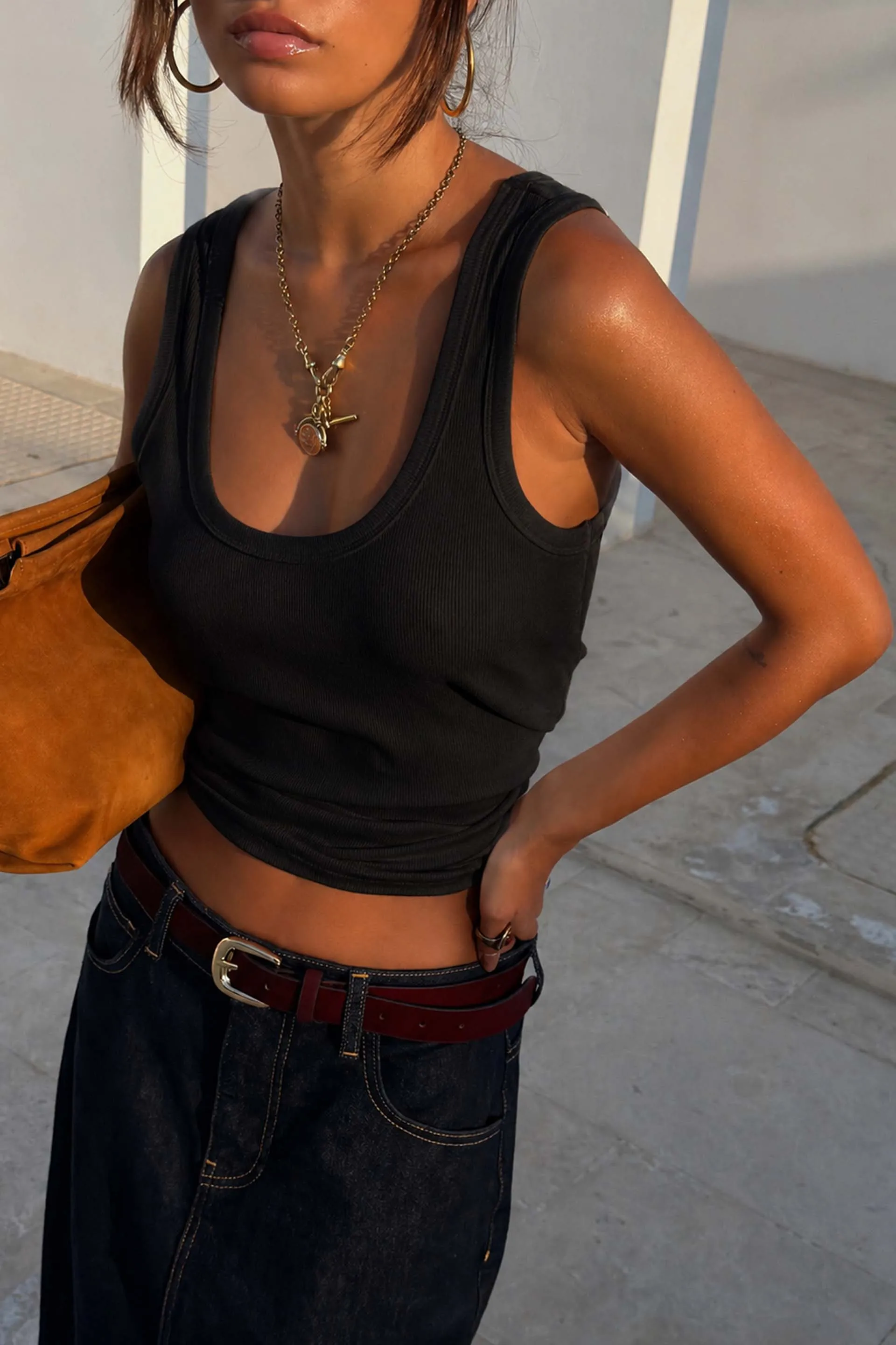 Black Scoop Neck Rib Tank sold by Never Fully Dressed product image thumbnail 2