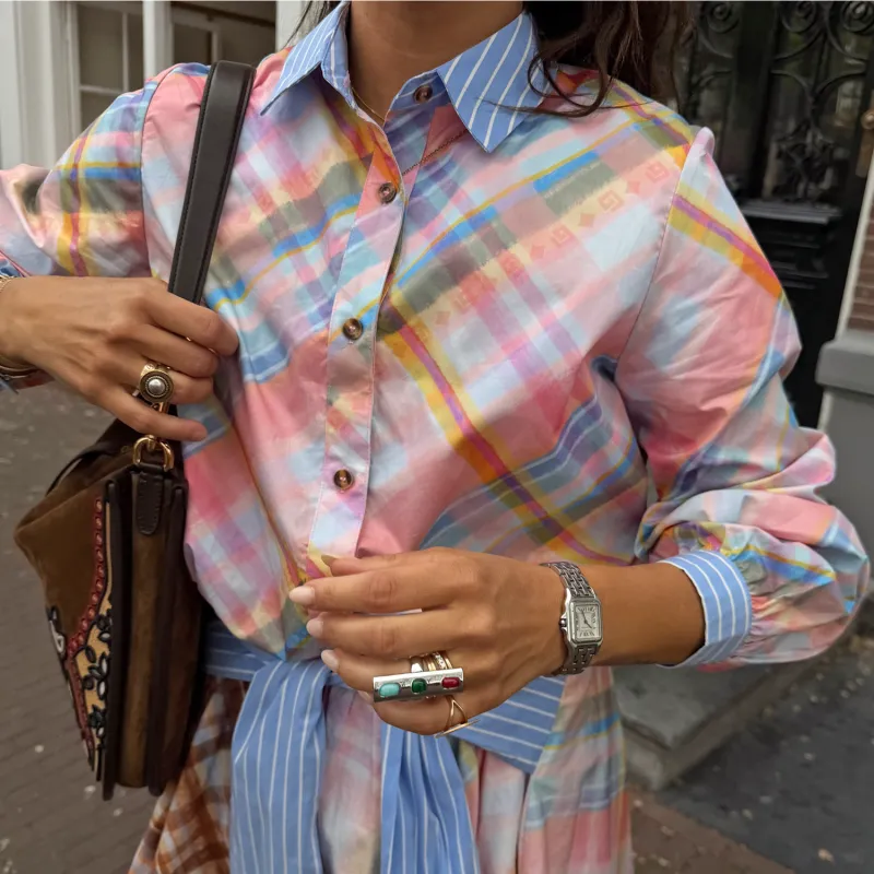 Check Shirt with Stripe Pussy Bow made by Never Fully Dressed