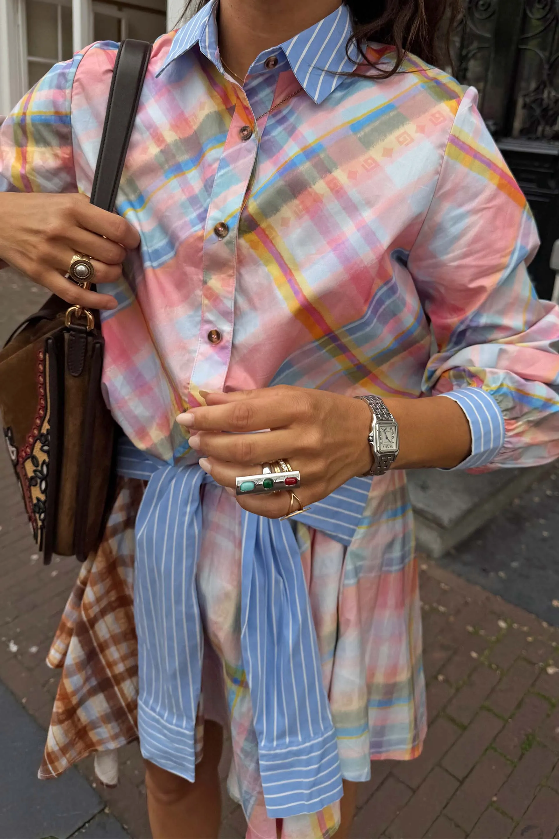 Check Shirt with Stripe Pussy Bow sold by Never Fully Dressed product image thumbnail 2