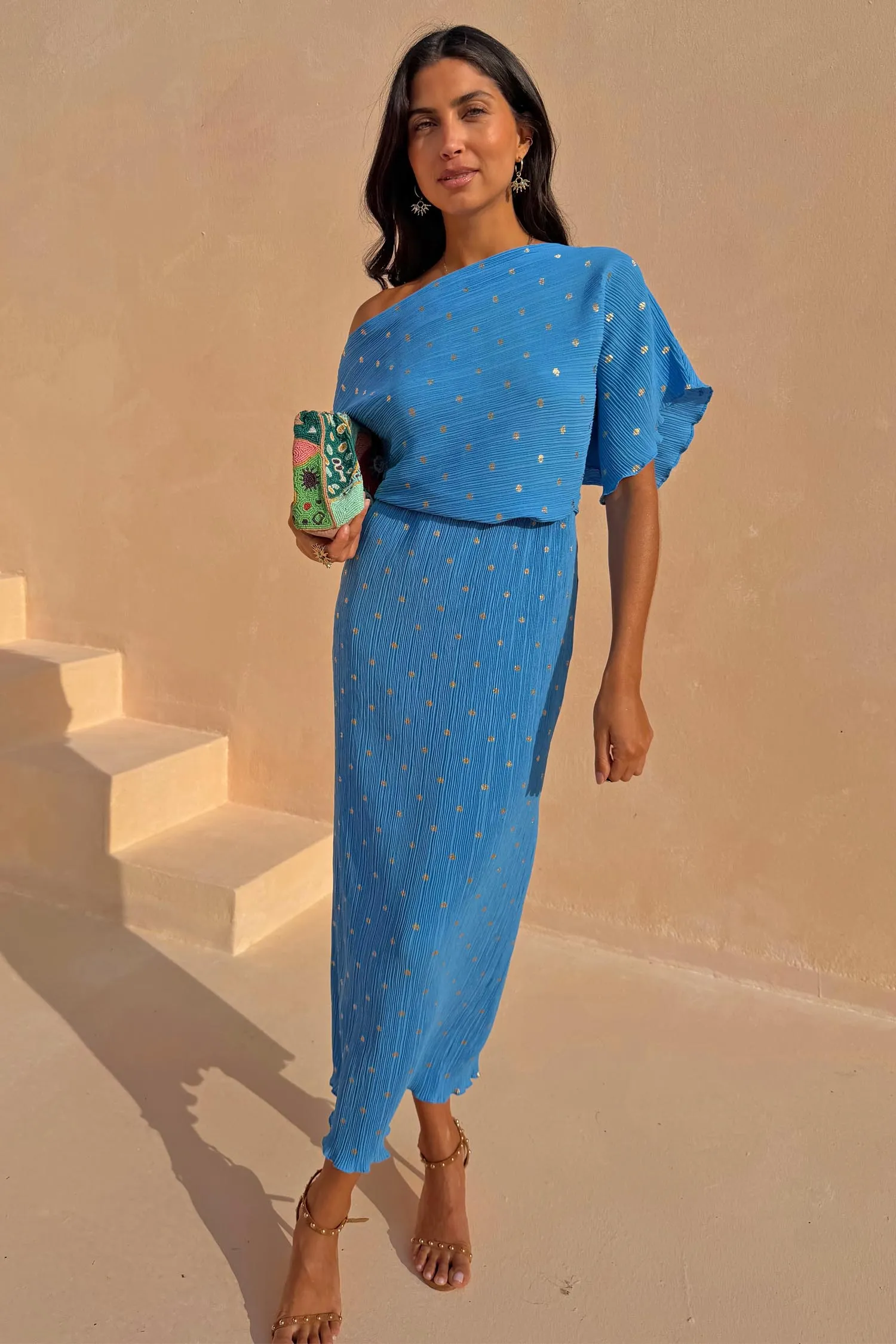 Blue Plisse Tilly Dress with Gold Fleck sold by Never Fully Dressed product image thumbnail 5