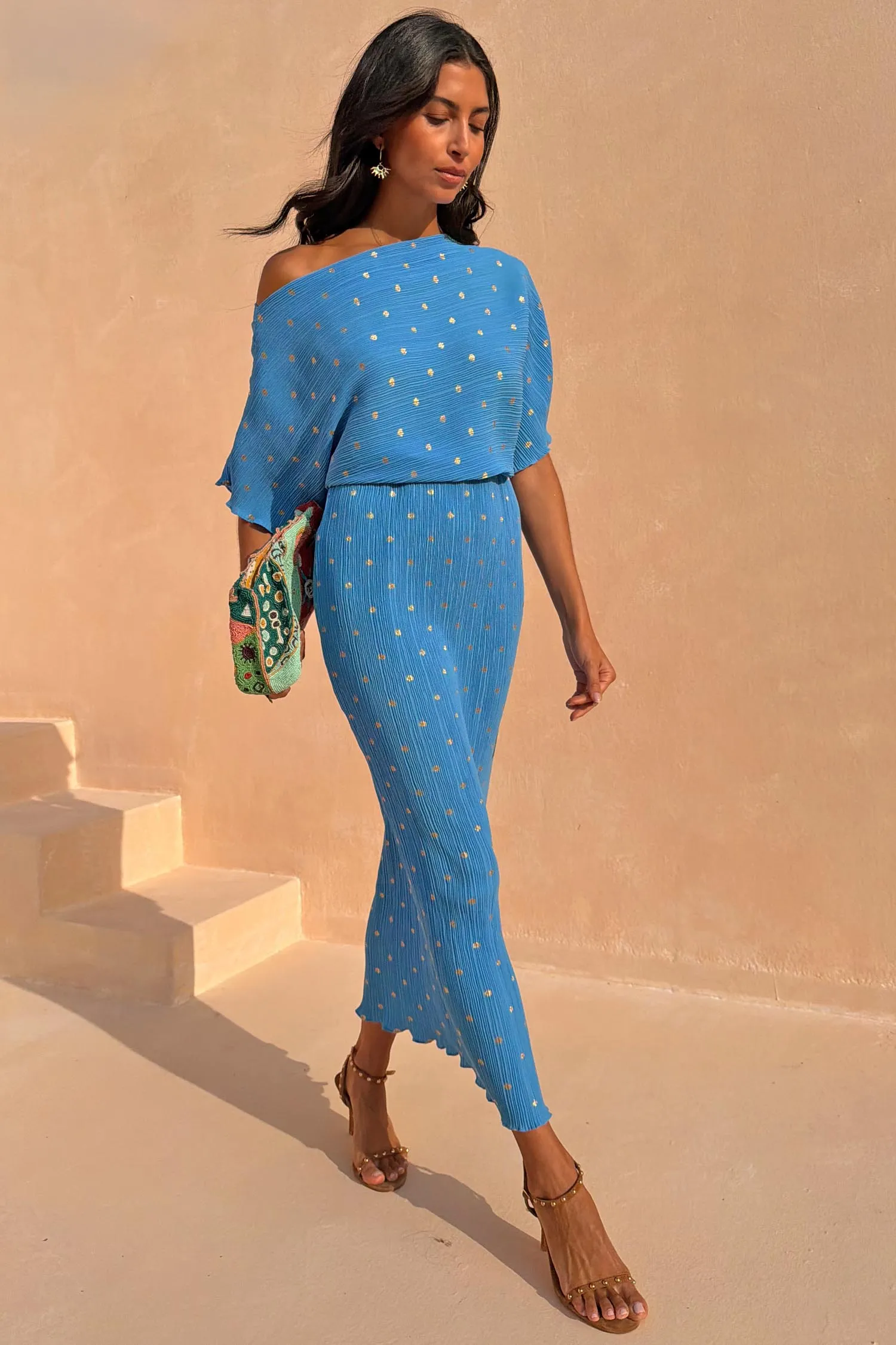 Blue Plisse Tilly Dress with Gold Fleck sold by Never Fully Dressed product image thumbnail 3
