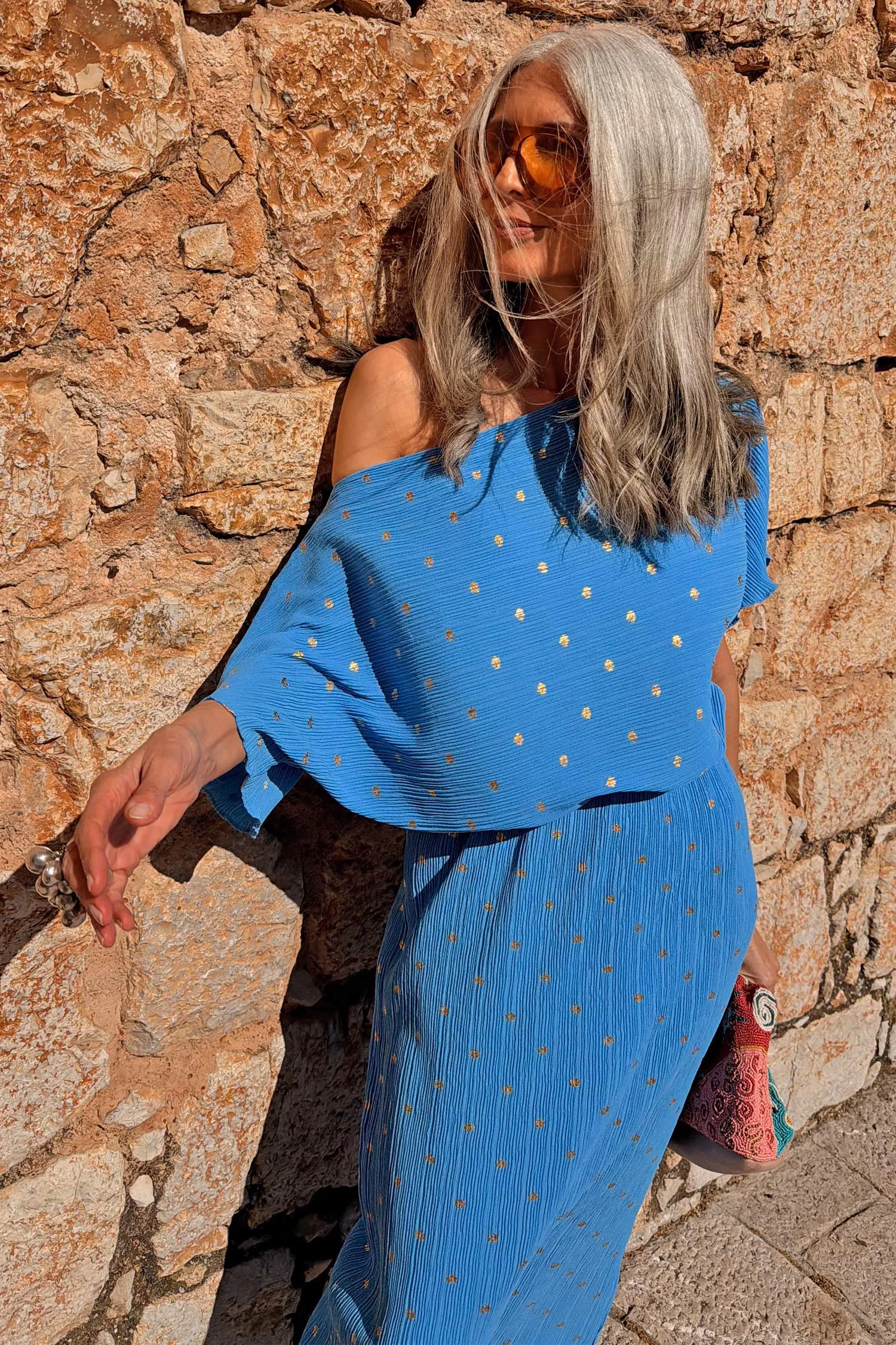 Blue Plisse Tilly Dress with Gold Fleck sold by Never Fully Dressed product image thumbnail 4
