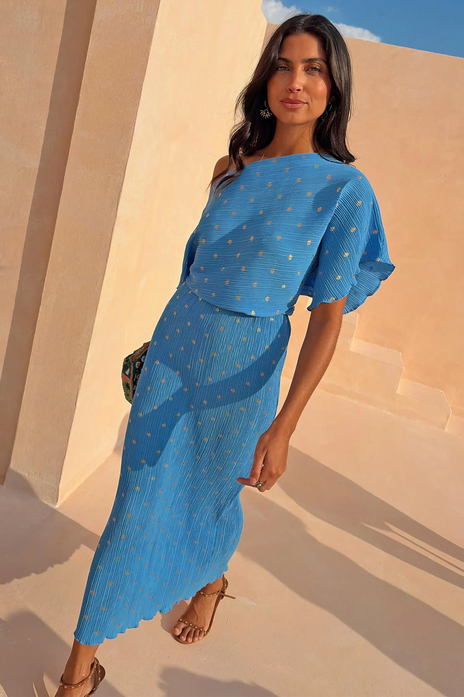 Blue Plisse Tilly Dress with Gold Fleck sold by Never Fully Dressed product image thumbnail 2