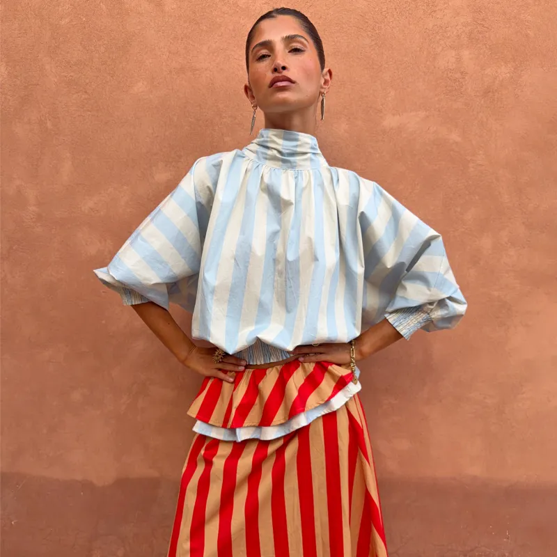 Blue Stripe Batwing Blouse made by Never Fully Dressed