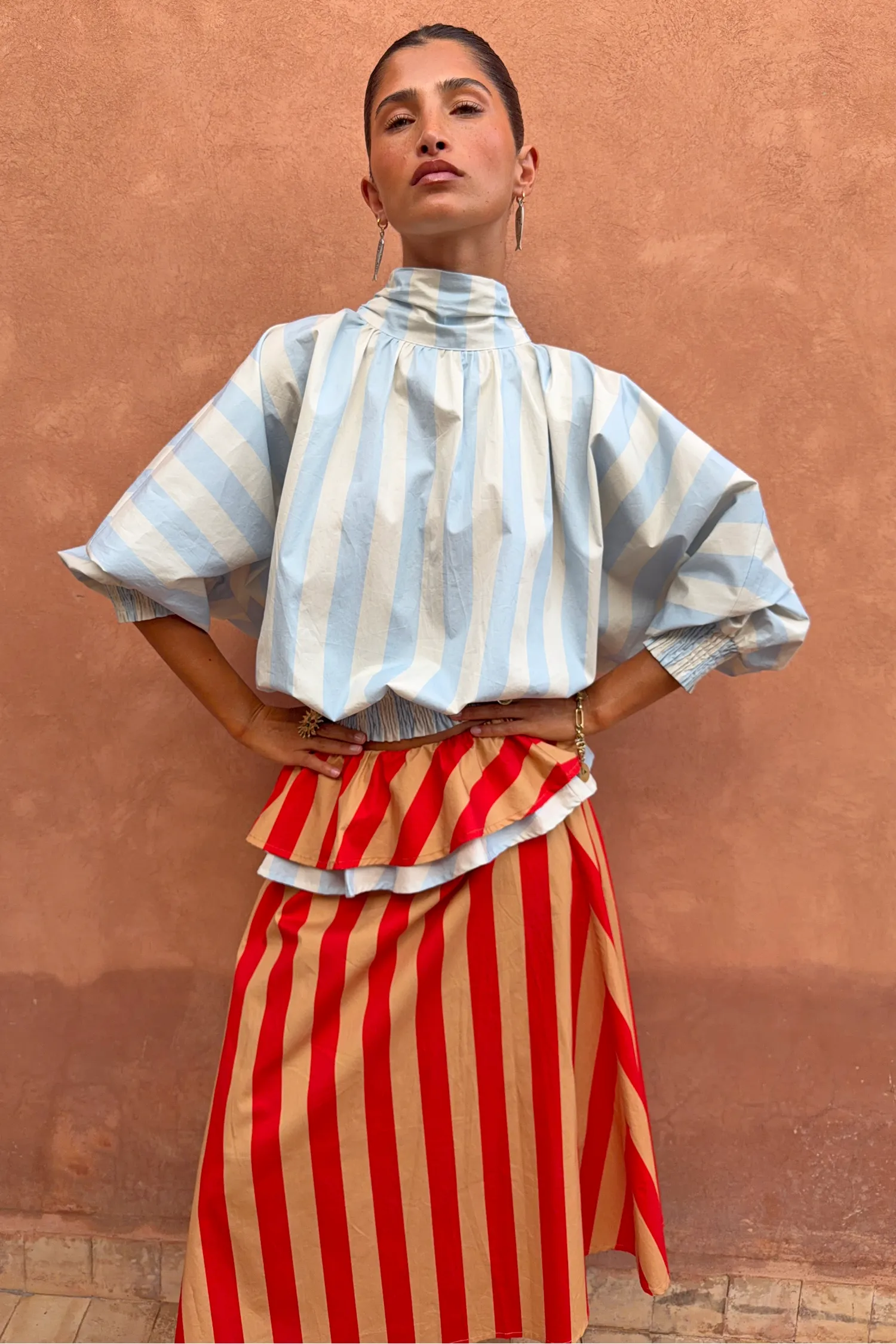Blue Stripe Batwing Blouse sold by Never Fully Dressed product image thumbnail 2