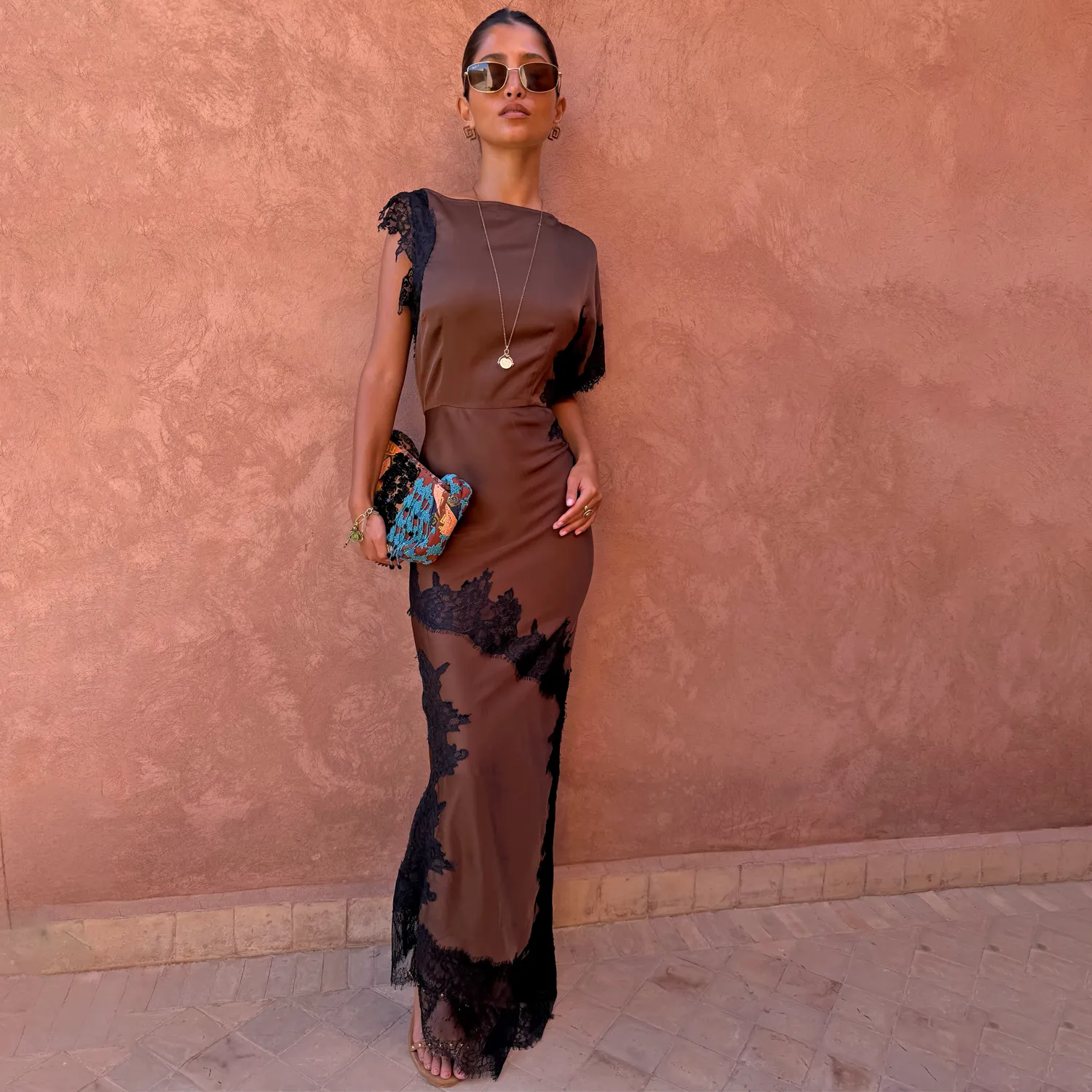 Chocolate and Black Lace Fearne Dress sold by Never Fully Dressed