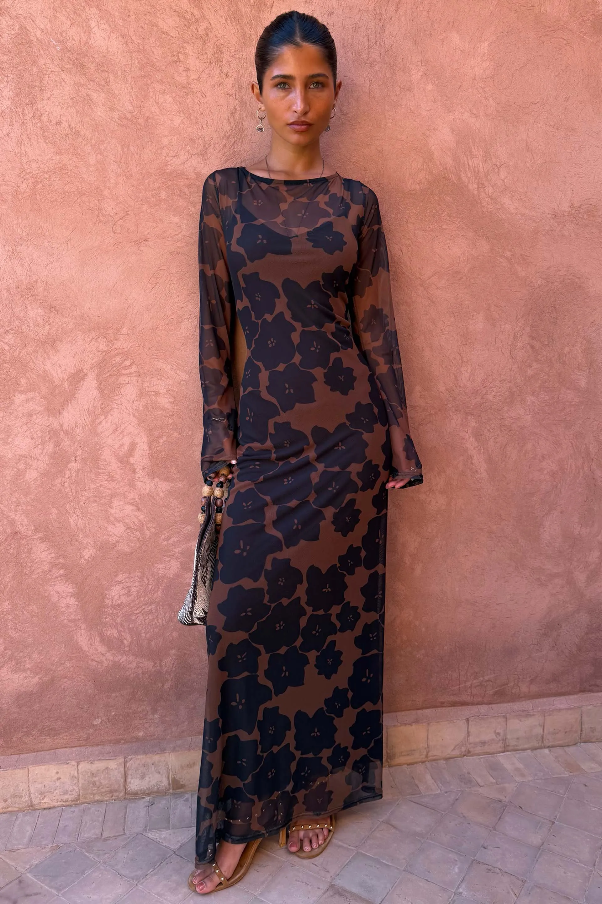 Tan Jaden Floral Mesh Dress Petite sold by Never Fully Dressed product image thumbnail 5
