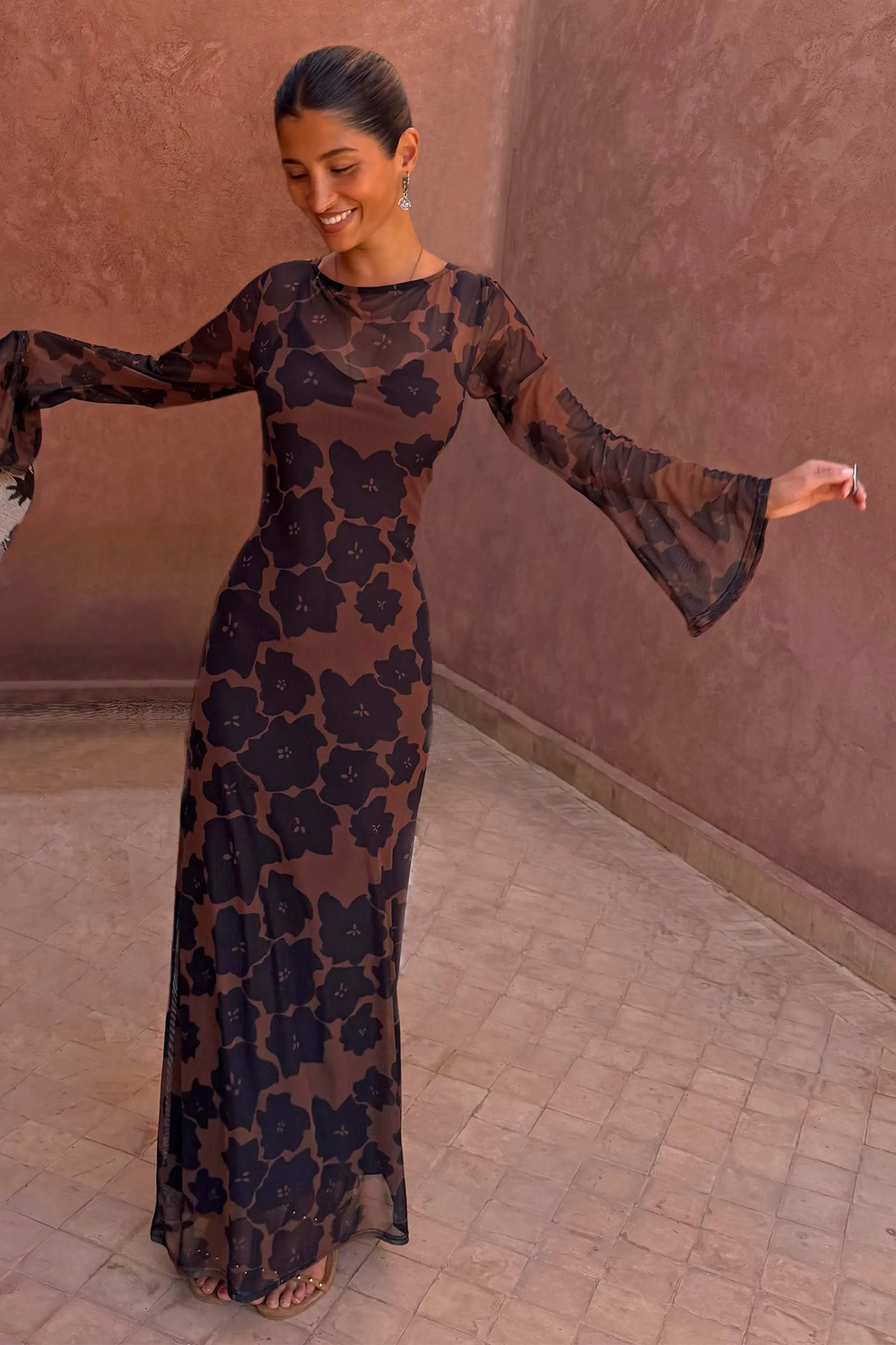 Tan Jaden Floral Mesh Dress Petite sold by Never Fully Dressed product image thumbnail 3
