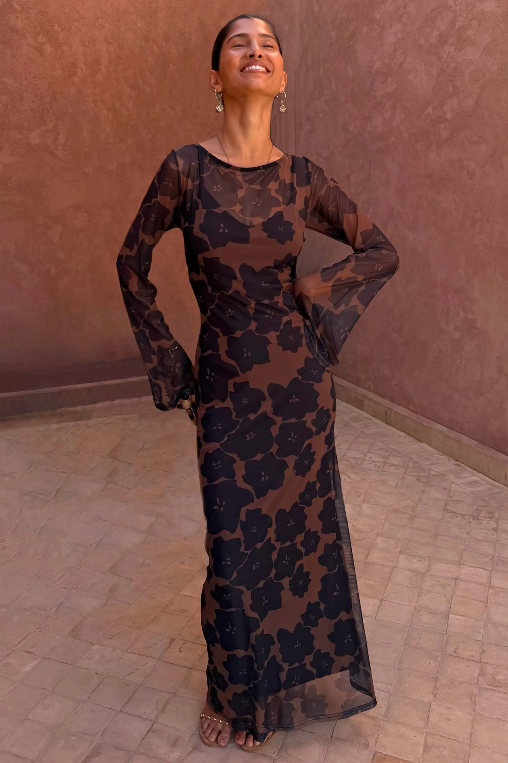 Tan Jaden Floral Mesh Dress Petite sold by Never Fully Dressed product image thumbnail 2